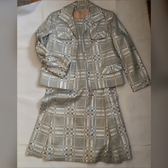 Vintage 60s metallic plaid shift dress jacket set